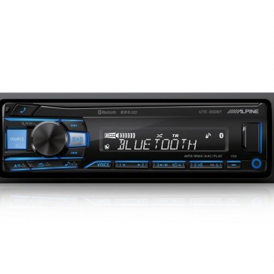 Leitor de rádio automóvel Alpine LTE-S280BT com ecrã digital e botões azuis