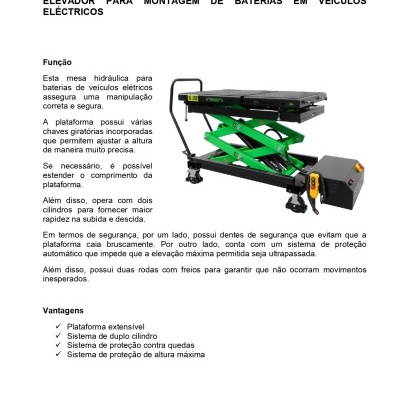 MESA HIDRÁULICA PARA BATERIAS DE VEÍCULOS ELÉCTRICOS SEM SUPORTES 54564