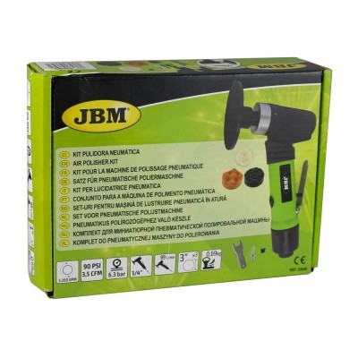 Kit polidor pneumático JBM com ferramenta preta e caixa verde
