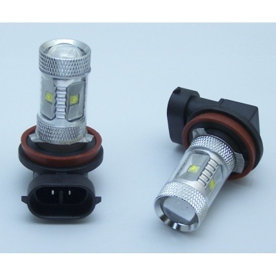 Lâmpadas LED automóvel prateadas com base preta e anel vermelho