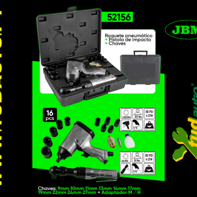 KIT DE 16 CHAVES PNEUMÁTICAS JBM COM PNEUMATICA E ROQUETE 52156