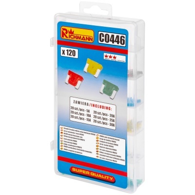 Caixa plástica com mini fusíveis de cores variadas Richmann C0446 para automóveis