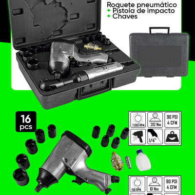 KIT DE 16 CHAVES PNEUMÁTICAS JBM COM PNEUMATICA E ROQUETE 52156