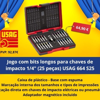 Jogo com bits longos para chaves de impacto 1/4" (25 peças) USAG 664 S25