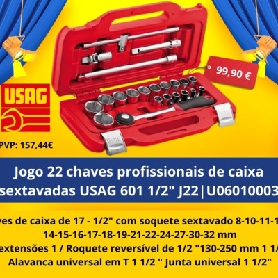 Jogo de chaves de caixa USAG em mala vermelha com preço e descrição