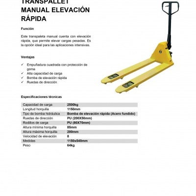 Elevador rápido manual porta paletes 2500kg JBM 53880
