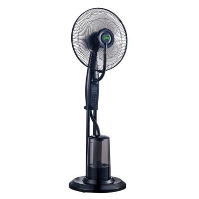 Ventoinha de pé preta com reservatório transparente e painel de controlo