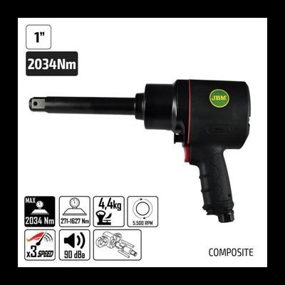 Chave de impacto pneumática preta JBM com especificações técnicas e etiquetas
