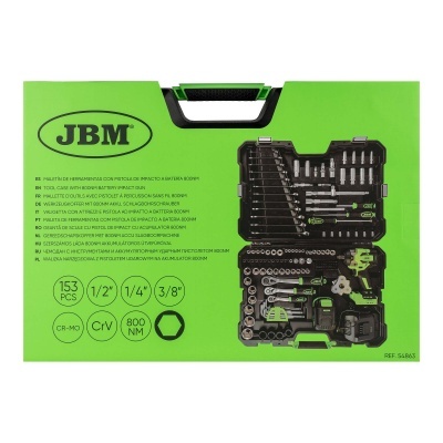 Estojo verde de ferramentas JBM com 153 peças visíveis