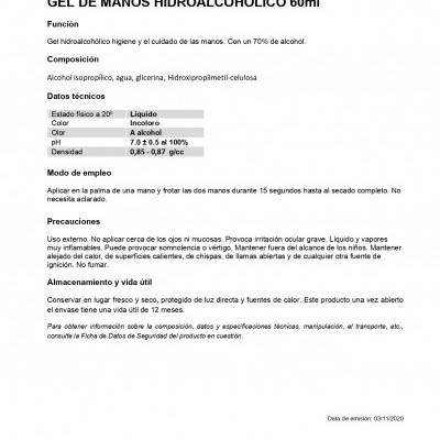 GEL HIDROALCOÓLICO 60ML 53832