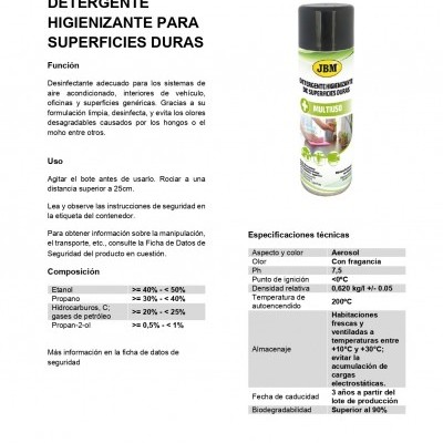 SPRAY DETERGENTE DE HIGIENIZAÇÃO DE SUPERFÍCIES DURAS 500ml 53824