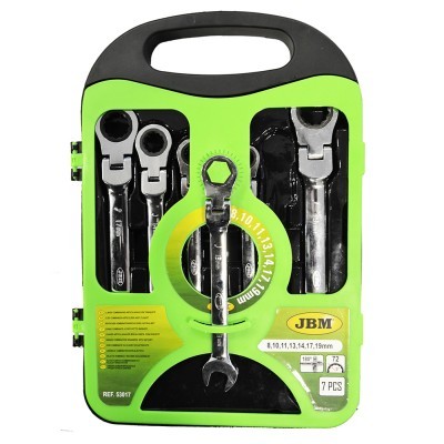 JOGO DE 7 CHAVES ARTICULADAS DE BOCA-LUNETA COM ROQUETE 53017