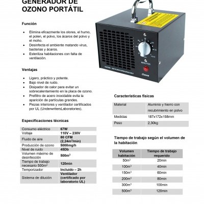 GERADOR DE OZONO PORTÁTIL 5000 MG/H (220V) 53786