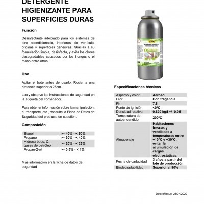 SPRAY DETERGENTE DE HIGIENIZAÇÃO DE SUPERFÍCIES DURAS 53804