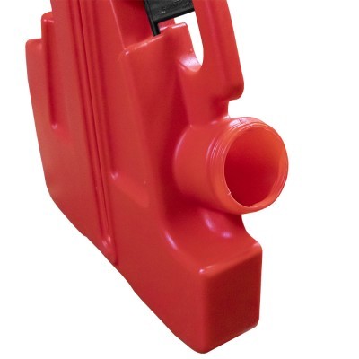 Recipiente de plástico vermelho para combustível com bocal largo e tampa preta