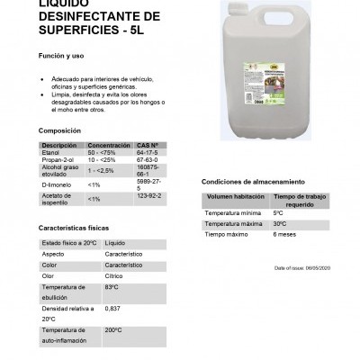 LÍQUIDO DESINFECTANTE TODAS AS SUPERFÍCIES 5L DE PULVERIZAÇÃO 53829