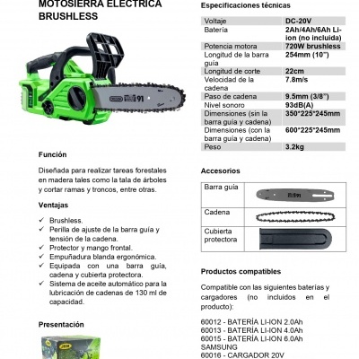 MOTOSERRA ELÉCTRICA BRUSHLESS 60029