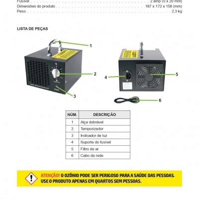 GERADOR DE OZONO PORTÁTIL 5000 MG/H (220V) 53786