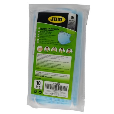 Pacote de máscaras descartáveis azuis JBM com etiqueta verde