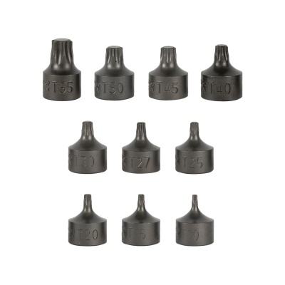 Conjunto de pontas de chave Torx pretas com números gravados T55 a T10
