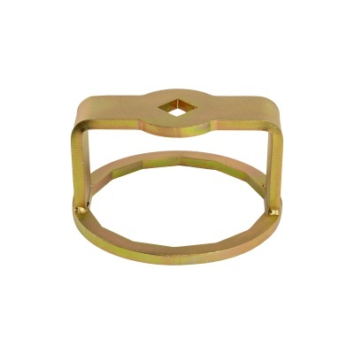 Chave de metal dourado com design circular e quadrado no topo