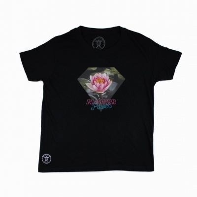 T-shirt de manga curta 100% algodão - Flor (Preto)