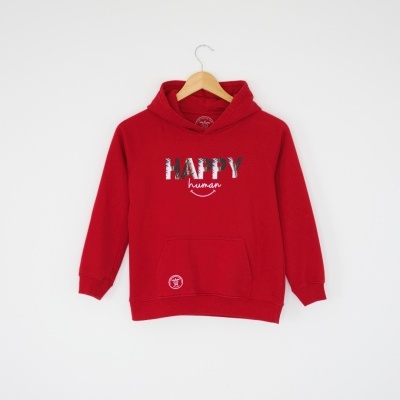 Sweatshirt com capuz "Happy Human" (algodão orgânico) - Vermelho