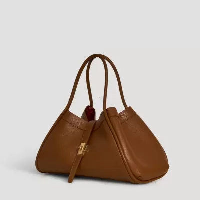 Mala de mão castanha em pele com alças duplas