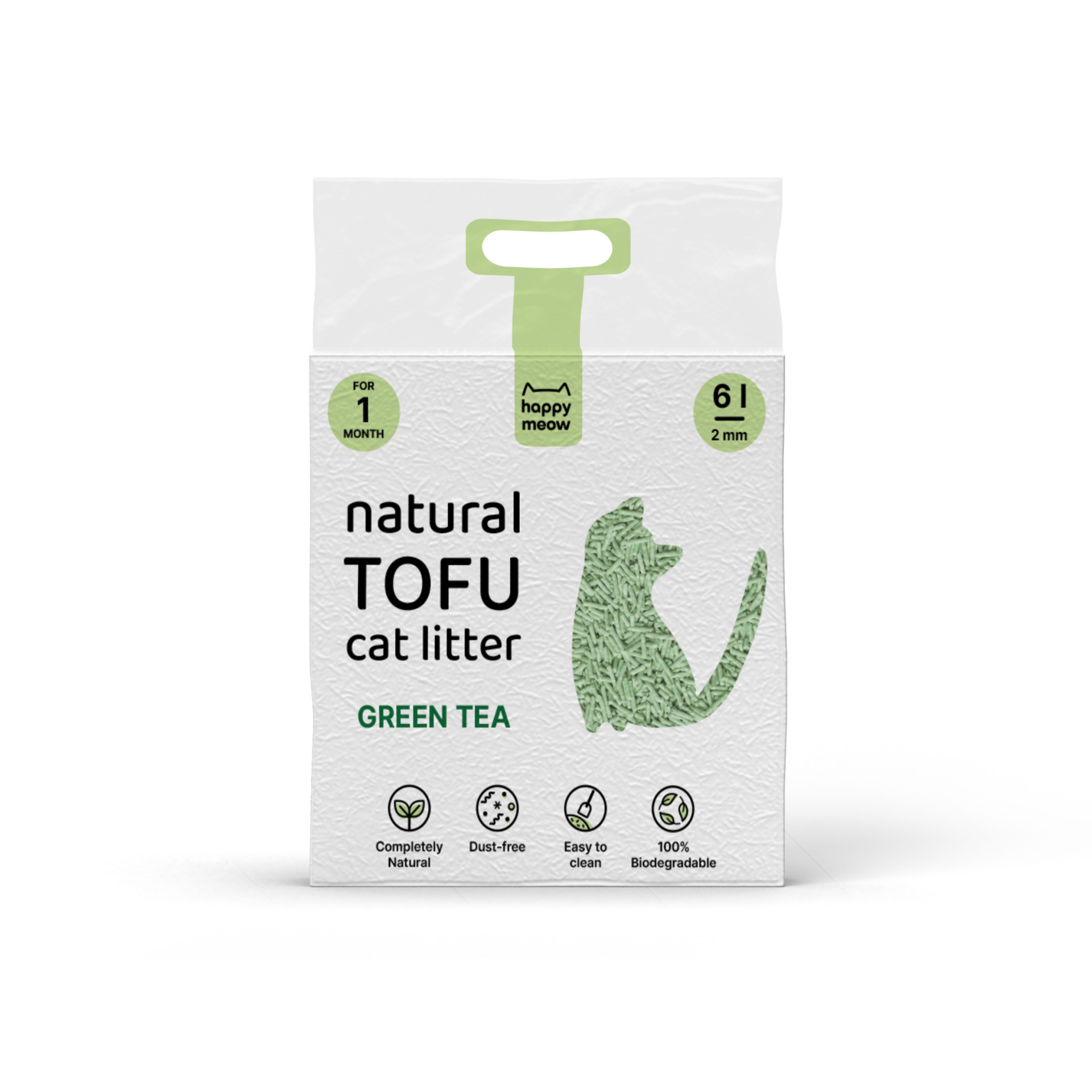 HAPPY MEOW Areia Tofu Aglomerante Para Gato Chá Verde 2mm 6L
