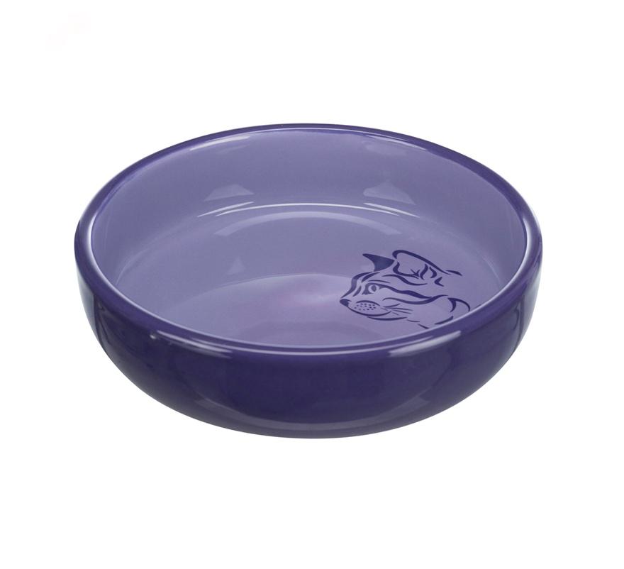 Taça redonda lilás com desenho de cão no interior