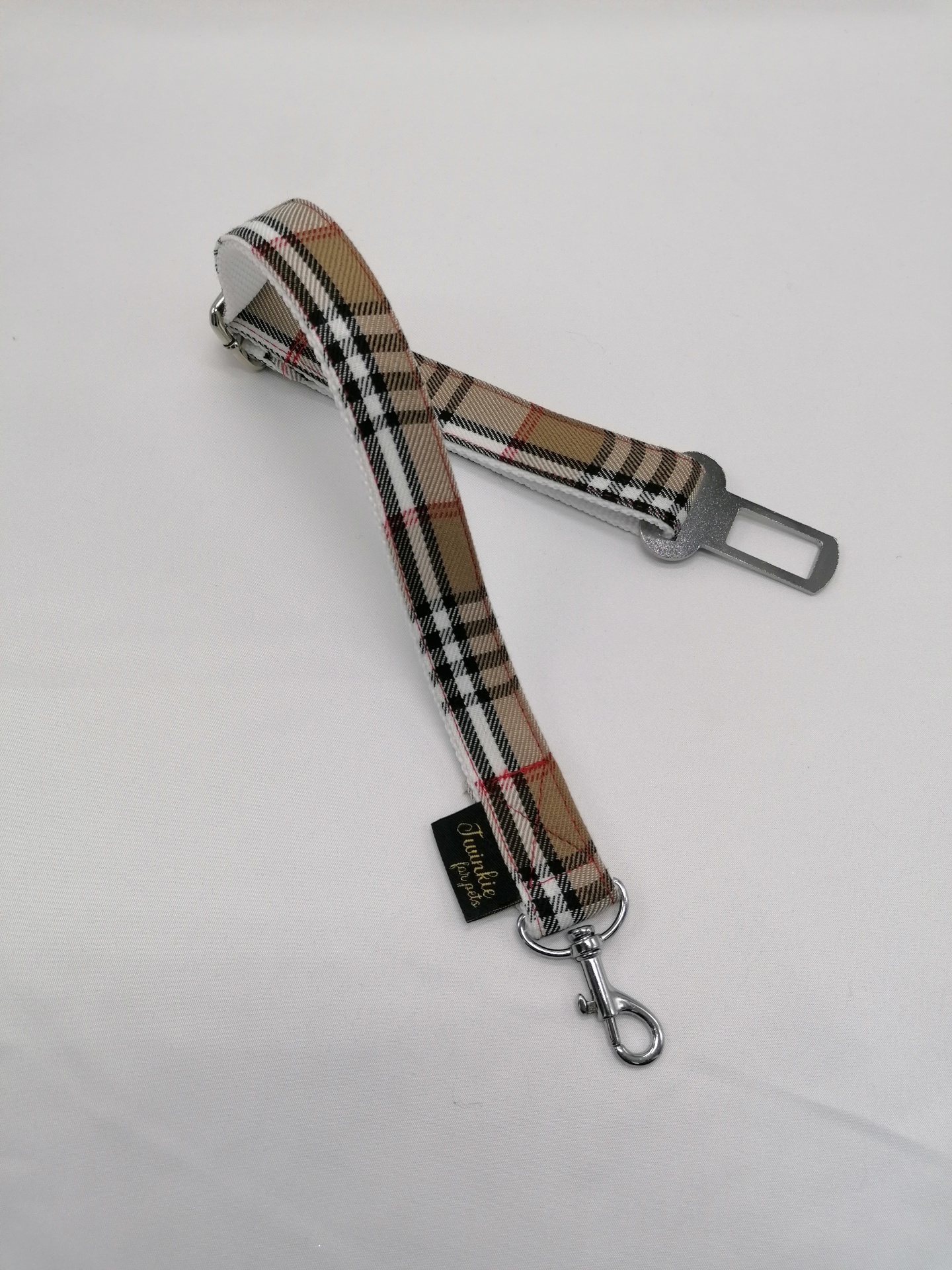 Cinto de segurança Tartan Beje, para cães ou gatos
