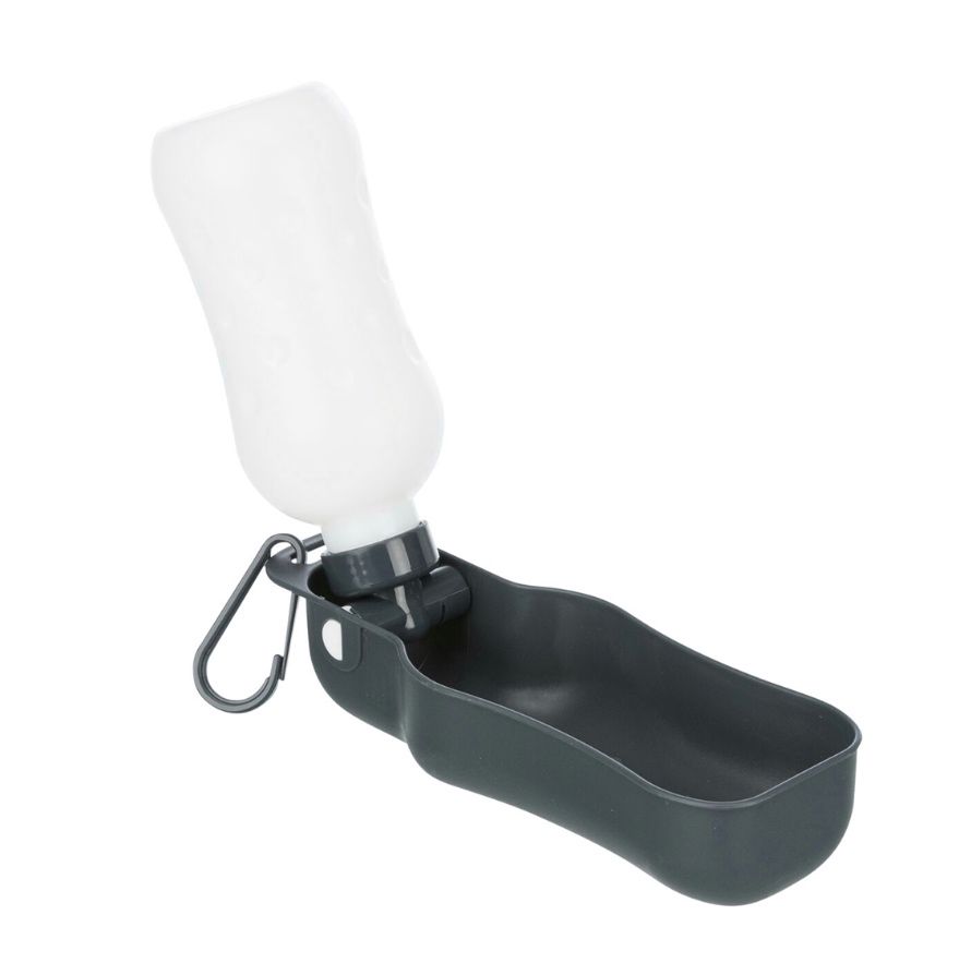 Garrafa de água para cães com tigela anexa cinzenta e branca