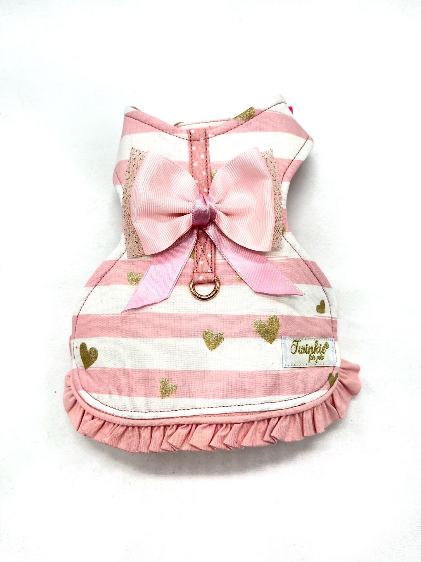 Peitoral Lovely Hearts C/Laço - Corações Rosa