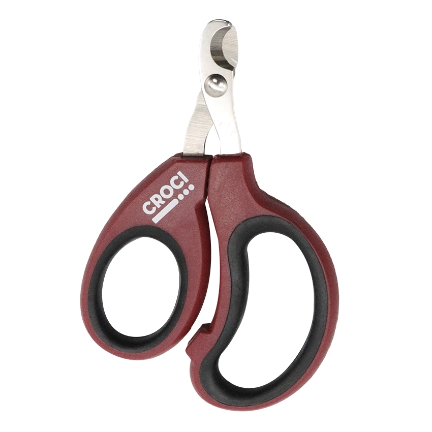 Alicate corta-unhas com cabo bordeaux e preto e lâmina metálica prateada