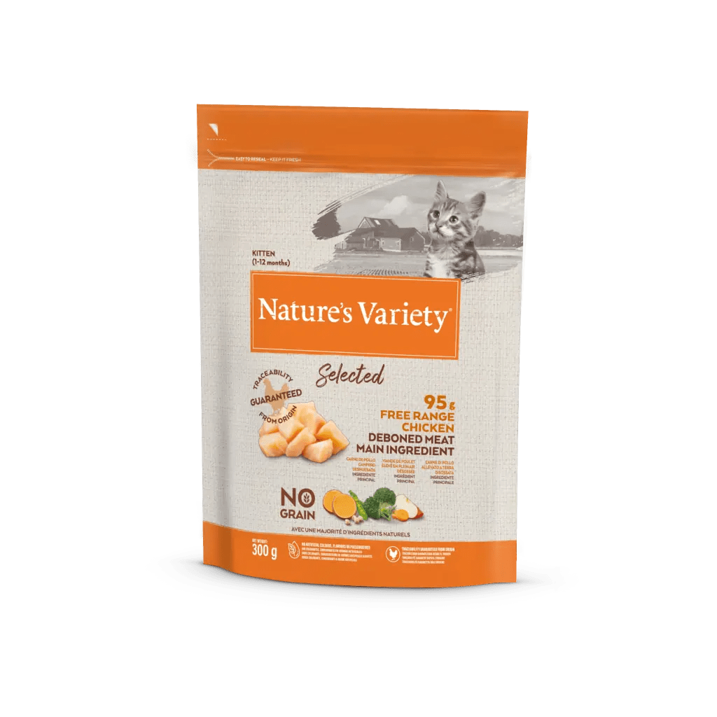 Embalagem de ração para gatos Nature's Variety com frango desossado e sem cereais