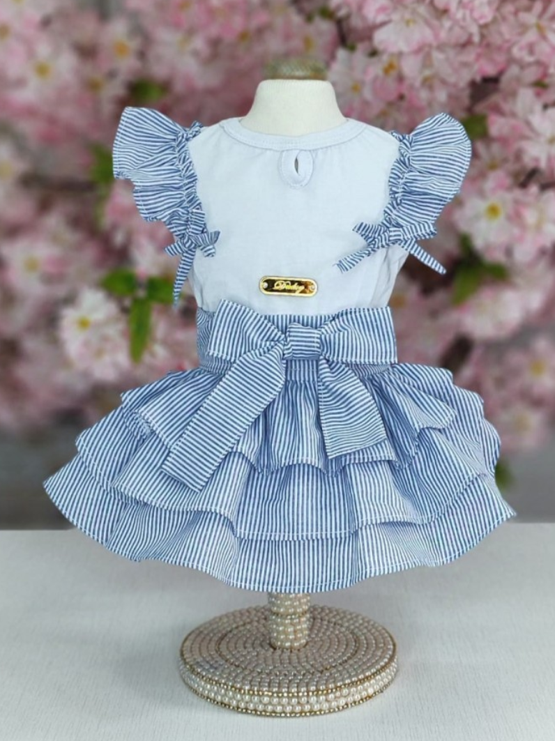 Vestido riscas azuis - Folhos