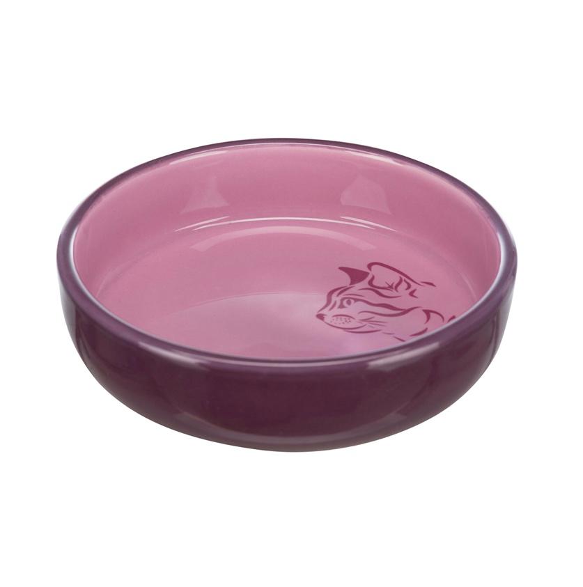 Taça para animal roxa e rosa com desenho de cão