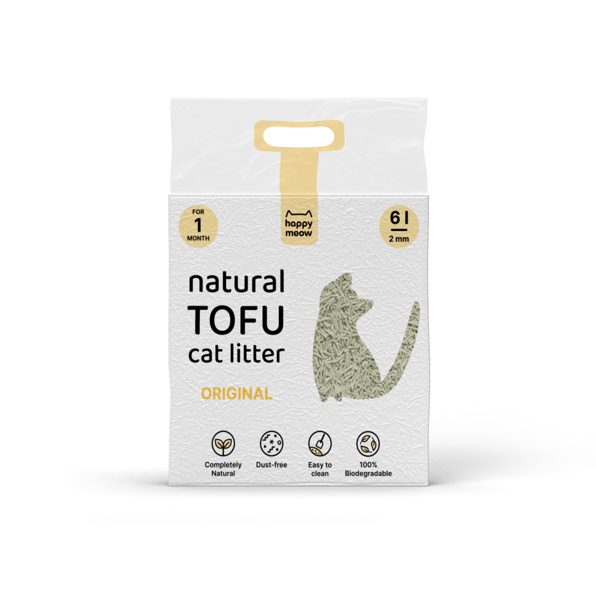 HAPPY MEOW Areia Tofu Aglomerante Para Gato Original 2mm 6L