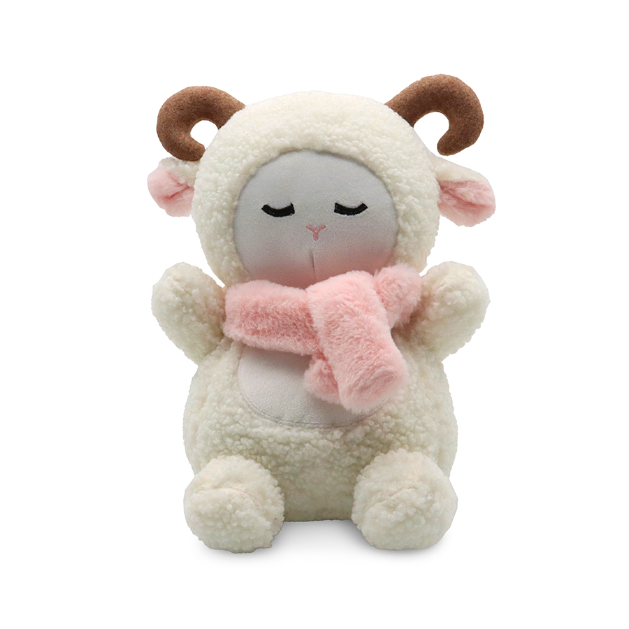 Boneco de peluche ovelha com cachecol cor-de-rosa