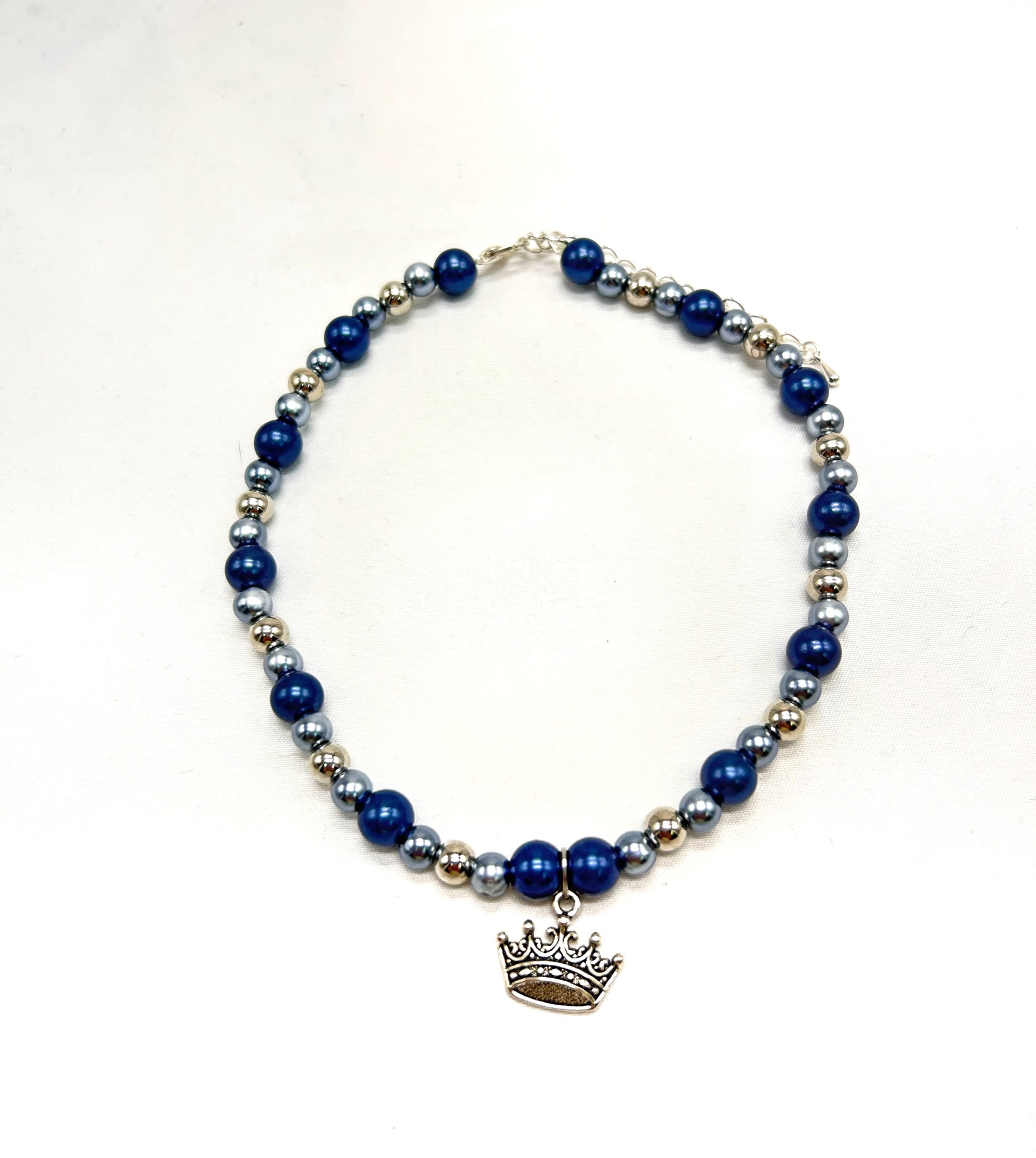 Colar de Pérolas Azul e Prata