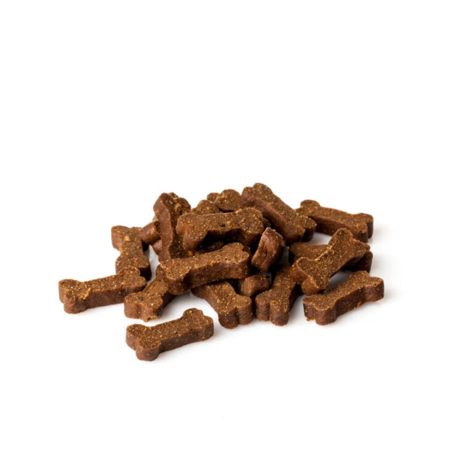 Biscoitos para cães em forma de ossos castanhos.
