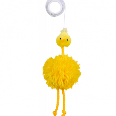 Brinquedo pendente amarelo em forma de pato felpudo suspenso por fio