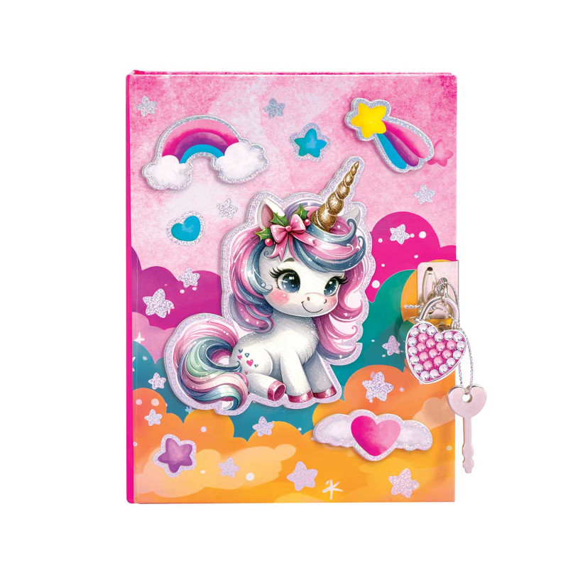 Diário 3D com Cadeado Brilhante | Unicórnio