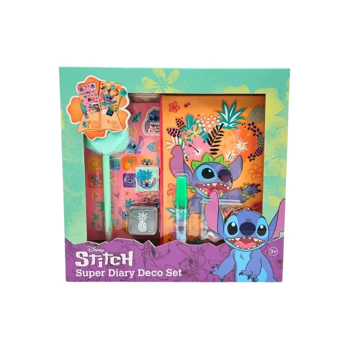 Diário com Caneta PomPom e Autocolantes Stitch