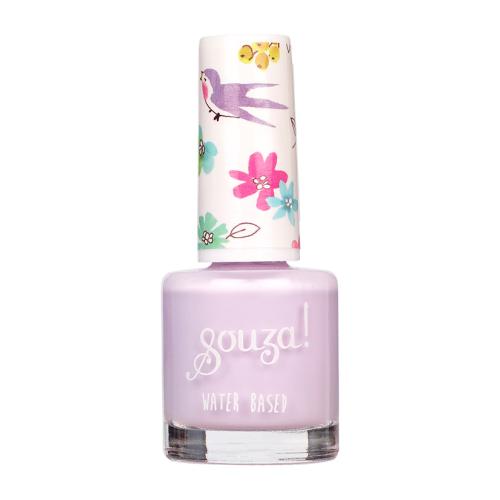 Frasco de verniz de unhas lilás com tampa decorada com flores e pássaro