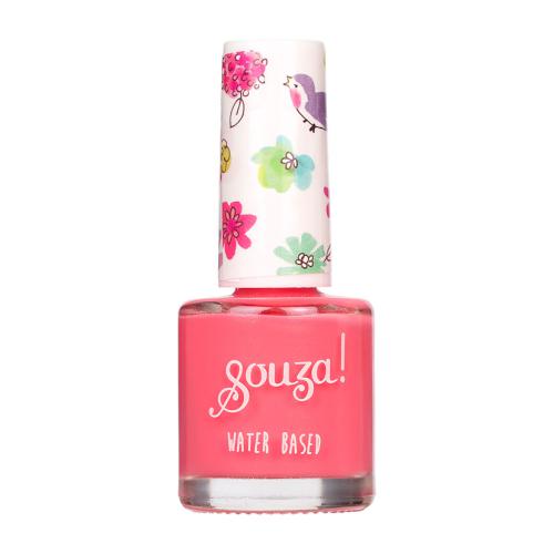 Verniz de unhas rosa Souza com tampa decorada com flores e pássaro
