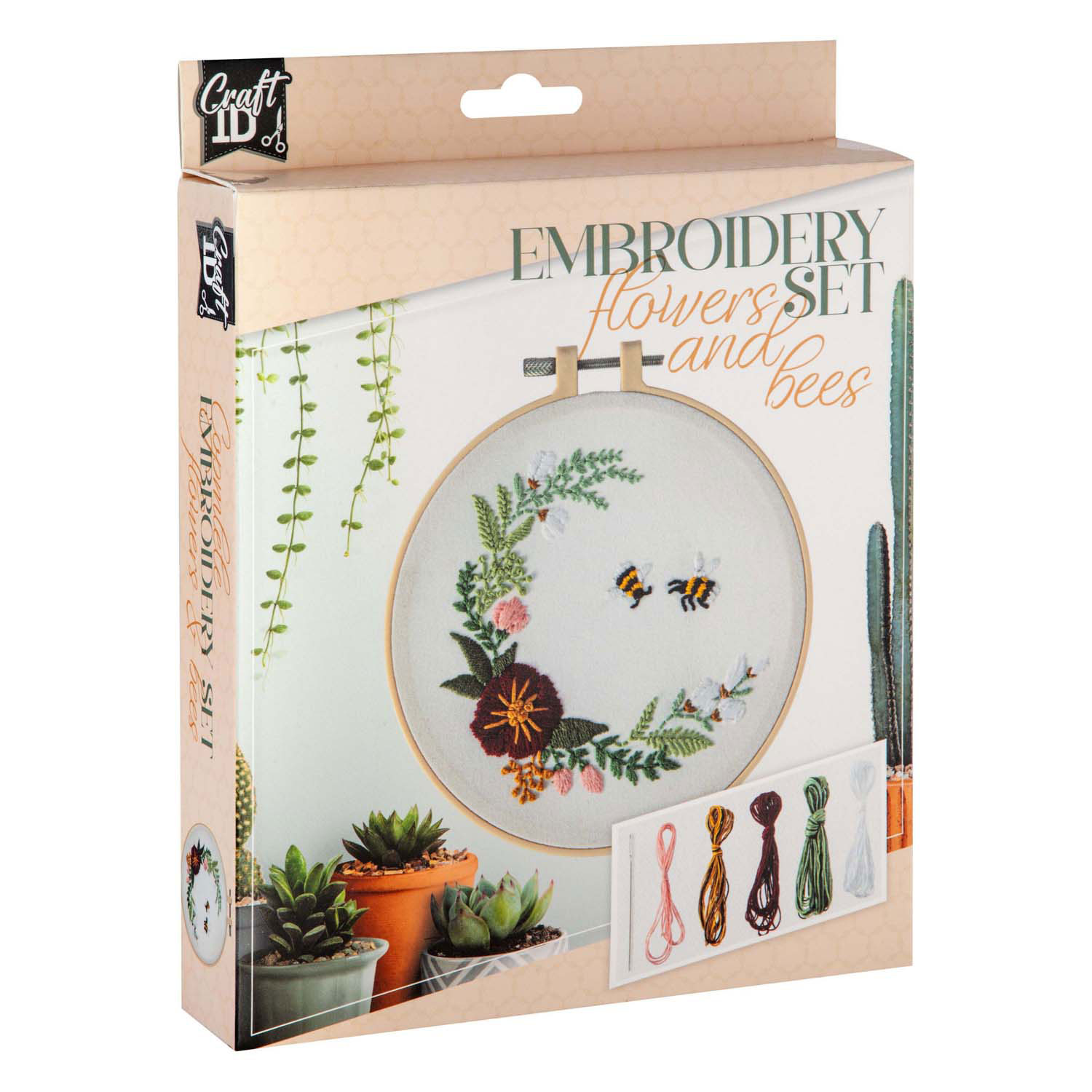 Kit de bordado flores e abelhas Craft ID na embalagem