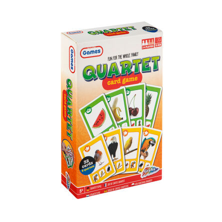 Pack de jogo de cartas Quartet com imagens de frutas e aves