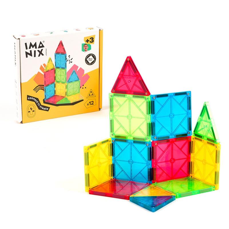 Conjunto de blocos magnéticos coloridos translúcidos IMANIX com caixa