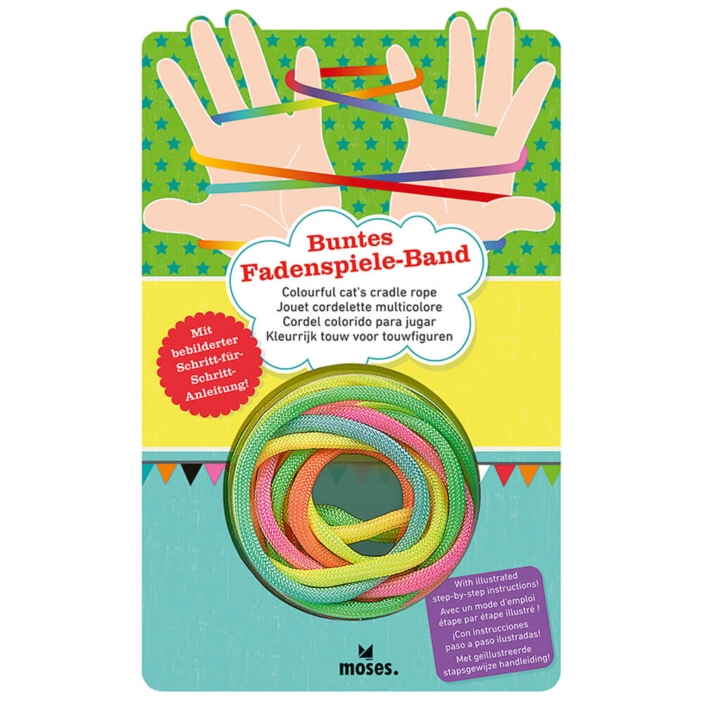 Embalagem do Buntes Fadenspiele-Band com cordel colorido para jogos de fio